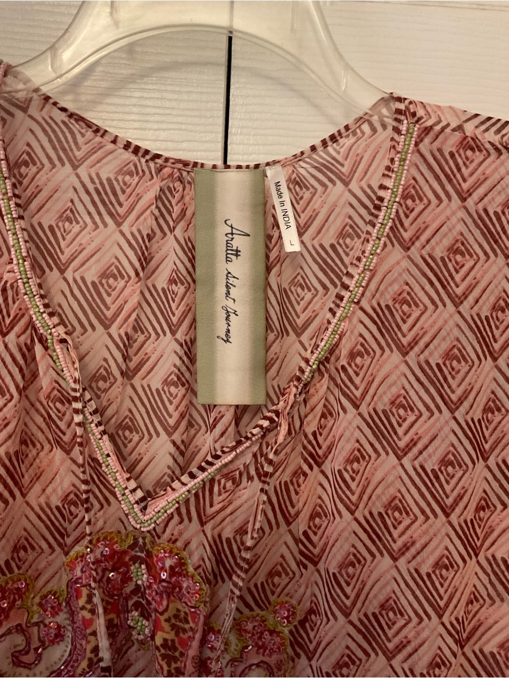 Aratta Aeris Silent Journey Pink Print Boho Hippie Couture Midi Dress Tassels L - Picture 3 of 11